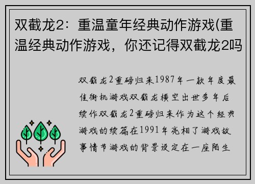 双截龙2：重温童年经典动作游戏(重温经典动作游戏，你还记得双截龙2吗？)